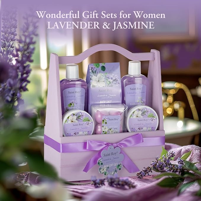 13Pcs Bath and Body Gift Basket Set, Christmas Gifts for Women, Lavender Jasmine Spa Gift Basket for Mother Gift, Bath Gift Set for Mom, Spa Gift Basket, Spa gift baskets, Birthday Gifts for Girls