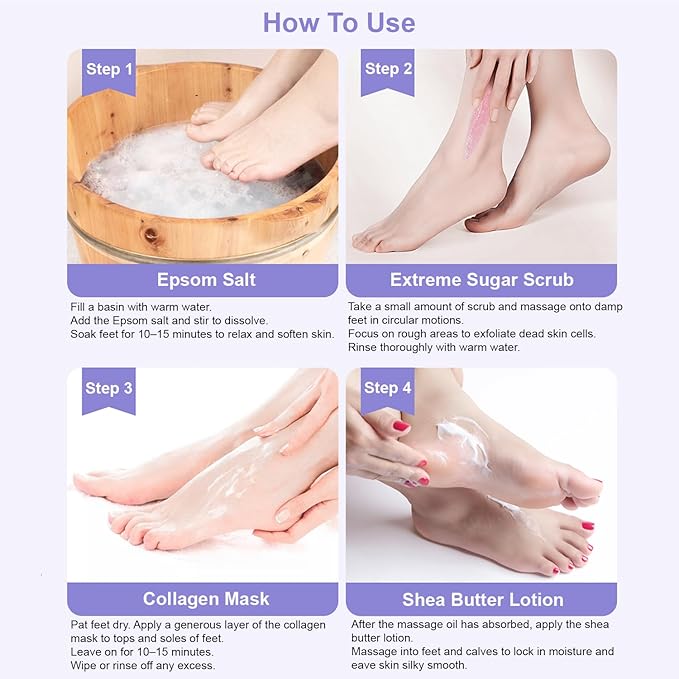 Deluxe Pedicure 6 Step in 1 Box – Epsom Salt, Callus Remover, Extreme Sugar Scrub, Collagen Mask, Massage Oil Candle & Shea Butter Lotion. (Orange 40 Set)