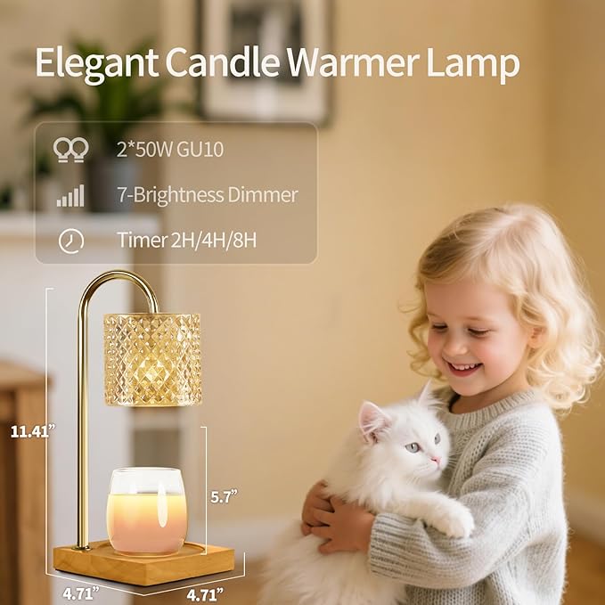 2 Pack Candle Warmer Lamp with Timer & Dimmer, Perfect Housewarming & Birthday Gifts for Women and Mom, Stylish Home Decor for Scented Wax & Jar Candles, Elegant Amber Glass Design