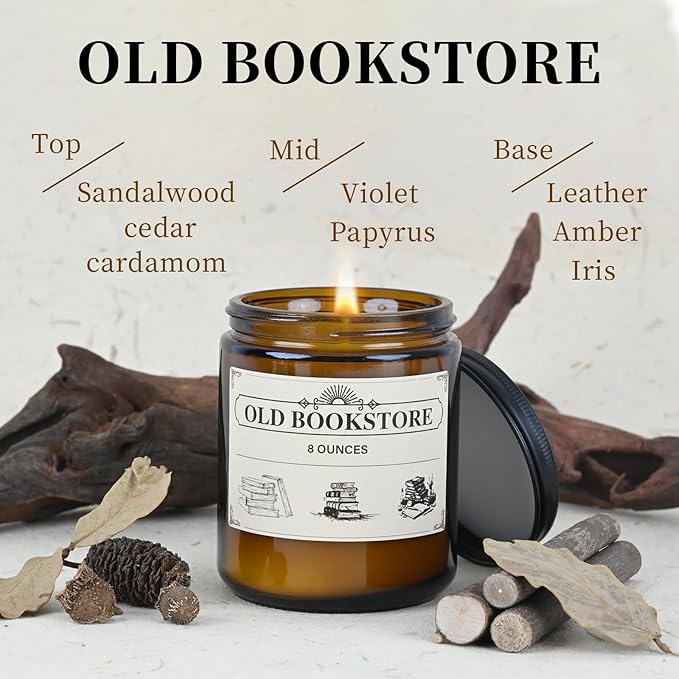 Old Bookstore Candle,Book Lovers Gifts,8 oz 40 Hours Burn Soy Wax Candle Gift for Readers Birthday Gifts for Book Lovers,Librarian