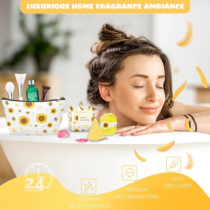 Sunflower Gift Baskets for Women, Sending Sunshine Unique Birthday Cheer Up Box Self Care Package, Get Well Soon Spa Gifts Set Box w/Blanket- Thinking of You Gift for Her, Girls, Women, Sister, Mom