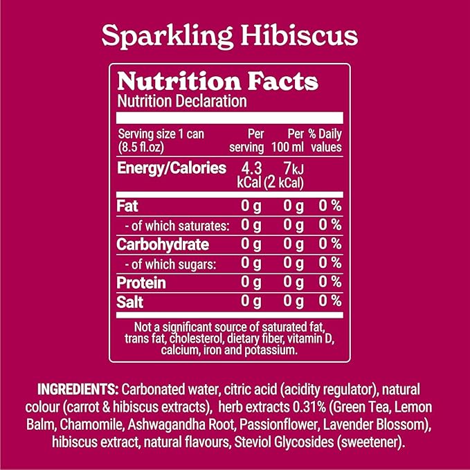 Tranquini Adaptogen Drink, Sparkling Water, Ashwagandha, Gluten & Sugar Free, Calming Non Alcoholic Drinks with L Theanine, Lemon Balm & Chamomile for Stress Support - Hibiscus, 8.5 Fl Oz (Pack of 12)