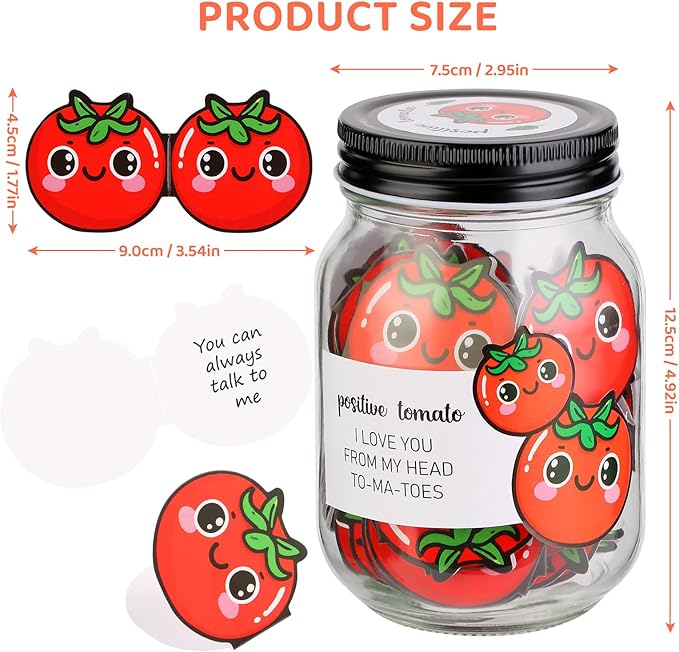 60 PCS Positive Tomato Cards Jar, Emotional Support Jar, Tomato Affirmation Cards, Inspirational Gifts for Women, Cheer Up Gifts, Unique Positive Gift for Women, Teen Girl