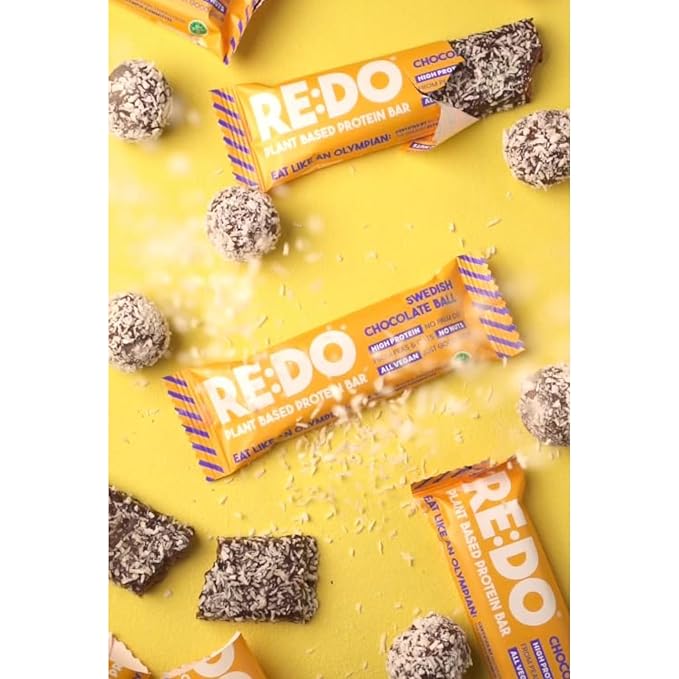 Re:Do Plant-Based Swedish Chocolate Ball Protein Bars (9 Bars) 12g Vegan Protein, Dairy & Nut Free, No Palm Oil