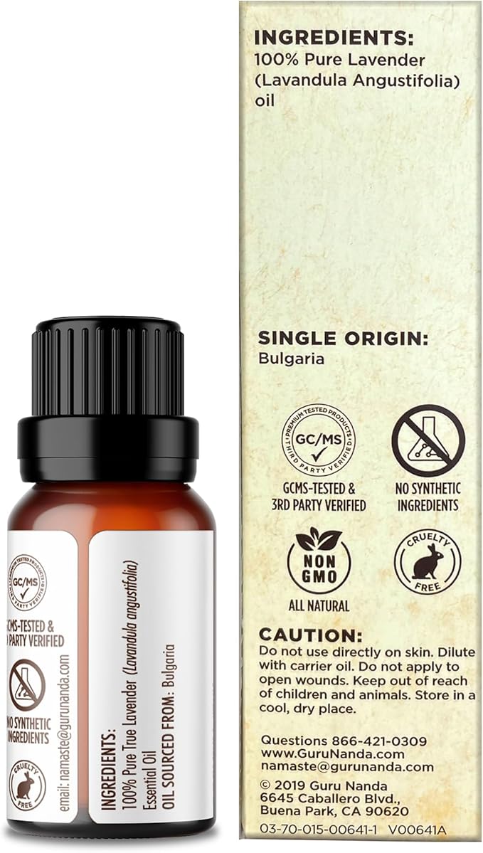 GuruNanda Lavender Essential Oil, 100% Pure, Natural & Undiluted Aromatherapy Oil for Diffusers, Massage & DIY Recipes, Aids in Feeling of Relaxation and Calmness (2X0.5 Fl Oz)