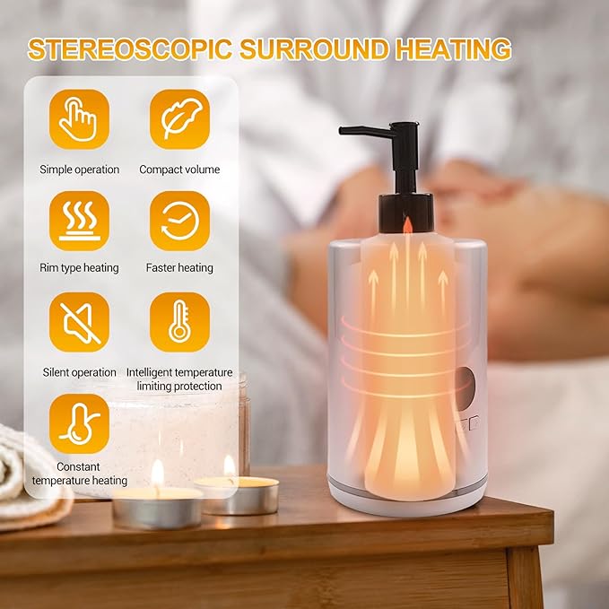 Oil Warmer for Massage oil warmer for scented oil, Massage Oil Warmer, lotion warmer, Body Oil Heater for Spa, Salon and Barber Shops, with Two Oil Bottle Dispenser, Constant Temperature, Silver