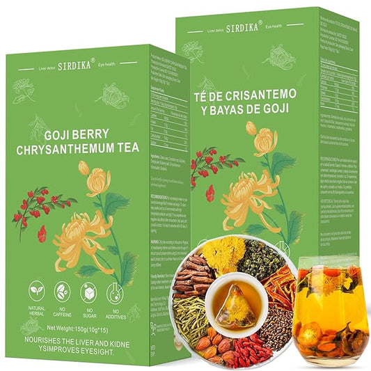 Goji Berry Chrysanthemum Tea for Liver Health, Dandelion Wolfberry Tea Bags, 8 Excellent Raw Material Formulas, Liver Cleanse & Detox Herbal Tea Bags, Vegan, Sugar-Free & Caffeine-Free (2BOX (30Bag))