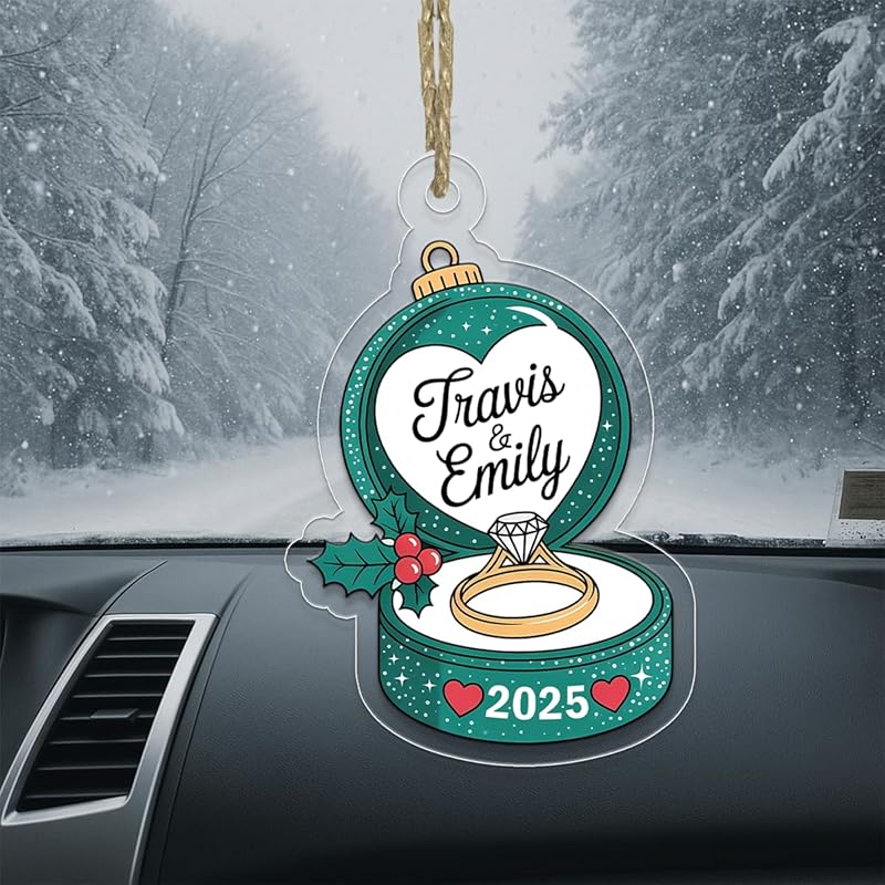 Personalized Engagement Ring Christmas Ornament, Couple Ornament, Engagement Gift for Her, Wedding Ornament, Newlywed Holiday Keepsake Acrylic Ornament β Personalized Christmas