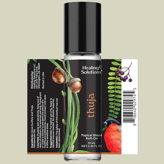 Healing Solutions (2 Pack) Thuja Essential Oil USDA Organic Roll On Set, Skin Care & Body Perfume Oil for Women