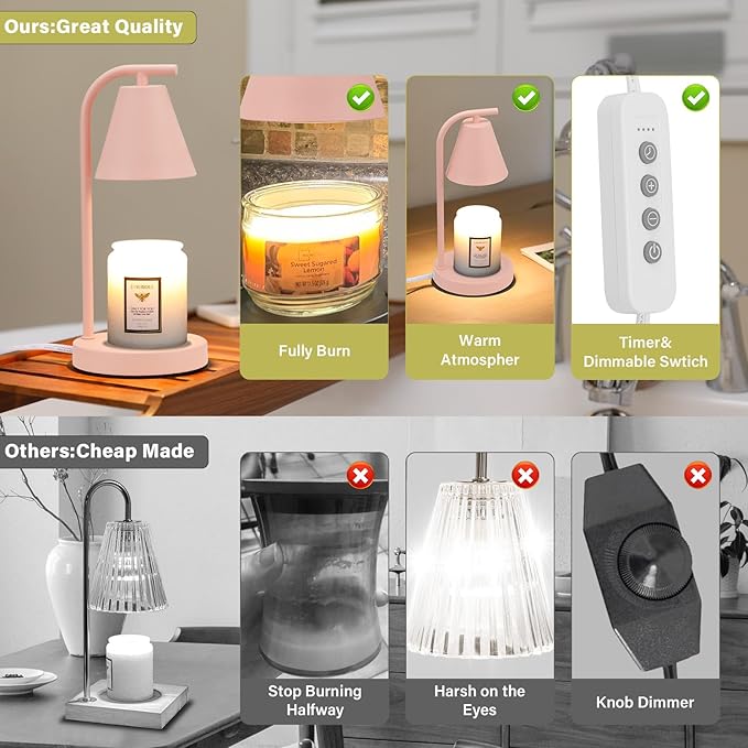 Pink Candle Warmer, Candle Warmer Lamp with Timer,Electric Candle Lamp Warmer for Scented Wax with 2 Bulbs,House Warming Gifts New Home&Gifts for Women, Candle Lamp for Jar Candles