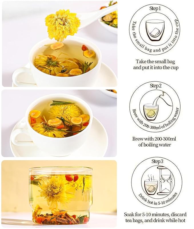 Goji Berry Chrysanthemum Tea, Kidney & Liver Detox Tea, Dandelion Wolfberry Chinese Chrysanthemunn Cassia Seed Tea Bags with Eight Herbal Ingredients (2Box/30 Bags)