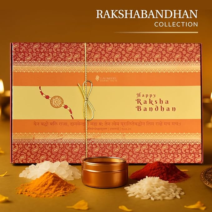 Laumière Gourmet Fruits | Rakhi for Brother with Gift Set | Rakhi with Sweets | Raksha Bandhan Premium Dry Fruits & Nuts Box with 2 Rakhis & Roli Combo – Rakhi Hamper for Brother - No Added Sugar, Vegan, Halal