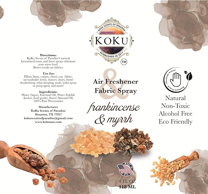 Frankincense Myrrh Air Freshener - Room Spray - Odor Eliminator - Deodorizer - Car Air Freshener - Home Spray - Linen Spray - Fabric Refresher - Non-Toxic - Alcohol Free (4 Oz)