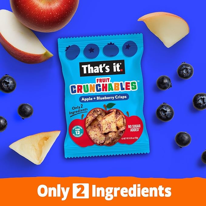 That's it. Fruit Crunchables – 100% Apple + Blueberry Crisps, 15 Pack healthy snacks for kids Plant-Based, Non-GMO, Gluten-Free, No Sugar Added, Healthy Fruit Snacks for Kids & Adults