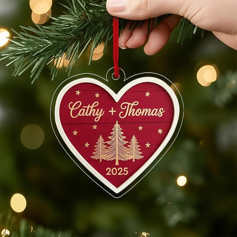 Personalized Our First Christmas Ornament, Custom Couple Ornament for Newlyweds, Engagement Gift, Wedding Anniversary Holiday Keepsake Acrylic Ornament β Personalized Christmas