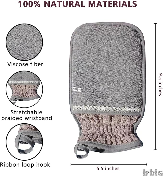 Irbis Deep Exfoliating Glove-Korean Body Scrub Mitt,Exfoliator Scrubber, Dead Skin Remover, Dual Texture Bath Sponge&Washcloth-Great for Shower, Bath, Spray Tan Removal or Home Spa-(Pink,Grey,Blue)