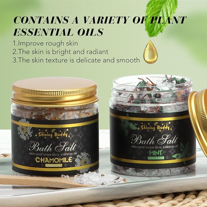 Epsom Bath Salts for Soaking Lavender, Eucalyptus & Rose Bath Salts for Women Relaxing,6pc Self Care Gift Set with Chamomile & Mint Spa Grade Muscle Relief,Natural Essential Oils,Sensitive Skin Safe