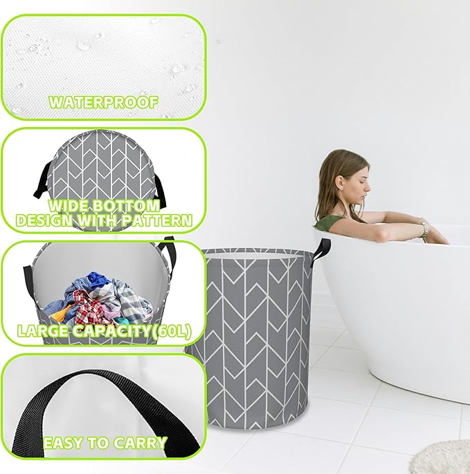 Laundry Basket Abstract Geometric Laundry Basket Oxford Cloth Laundry Hamper Large Storage Baskets Toy Organizer Tote Bag For Bedroom Clothes Bathroom 17.3(H) x16.5(D) Inch