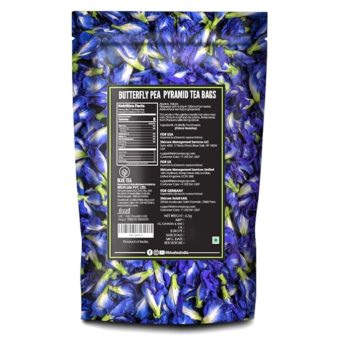 BLUE TEA - Butterfly Pea Flower Tea - 0.35 Oz - Pack of 2 (80+ Cups) Loose | Antioxidant Rich | Herbal Tea - Flower Based - Non-Bitter - Caffeine Free - Chemical Free | Zipper Packaging