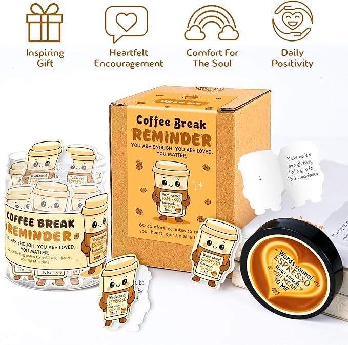 Emotional Support Coffee – Funny Coffee Gifts For Men, Women - 60 Positive Coffees Daily Affirmation Cards Jar – Inspirational Gifts for Women - Self Care Gift for Coworkers, Teens, Friends, Boss