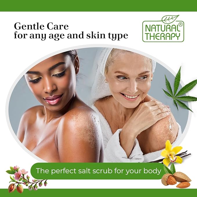 Natural Therapy Hemp & Almond Vanilla Salt Scrub – Exfoliating Body Scrub for Women – Moisturizing and Nourishing Skin – with Pure Oils and Dead Sea Minerals (23.28 Oz)