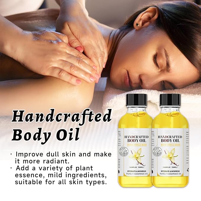 Vanilla Body Oil, 2PCS Body Oil, Glowing Skin Natural Handcrafted Moisturizing, 4.06 Fl Oz (2, Vanilla)