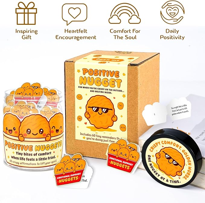 Emotional Support Nugget – Chicken Nugget Gifts - 60 Positive Chicken Nuggets Daily Affirmation Cards Jar – Inspirational Gifts for Women - Self Care Gift for Coworkers, Teen Girl, Friends, Boss