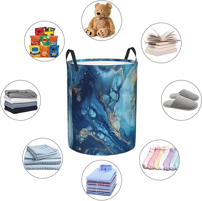 Laundry Basket Blue Texture Collapsible Large Capacity,63L Dirty Clothes Basket Durable Lightweight Hamper With Handles Ideal For Clothes,Toys Home Organization19.6 * 15.7in