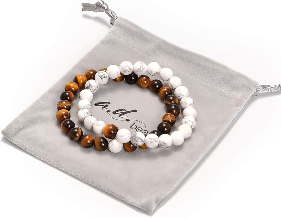 AD Beads 2Pcs His & Hers Distance Beads Bracelets Elastic Natural Stone Yoga Bracelet