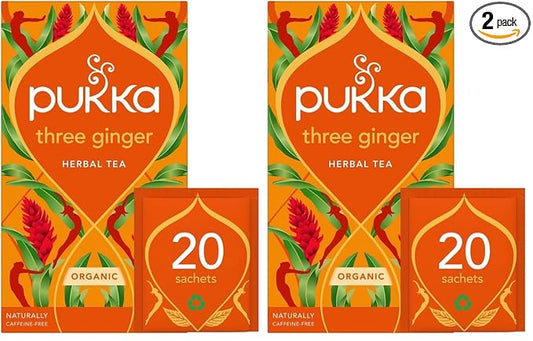 Pukka Organic Herbal Tea Ginger Herbal Teas Three Ginger Tea with Galangal & Turmeric 20 Tea Bags (Pack of 2)