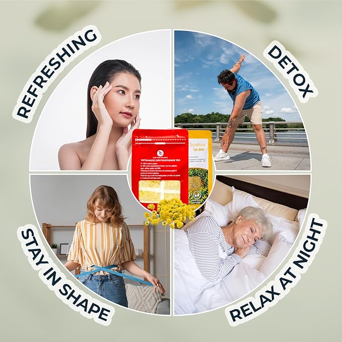 Vietnamese Chrysanthemum Tea Samplers - 10 Count + Bamboo Tong, No Sugar Added, No Caffeine, Re-Steep Chrysanthemum Floral Scent Herbal Tea for Detox, Refreshing, Relax