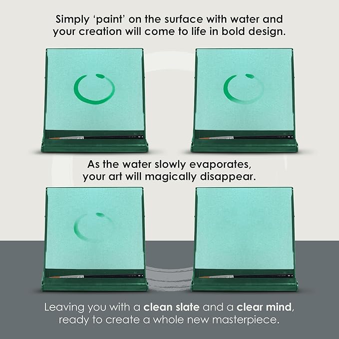Mini Buddha Board Art Set: Water Drawing Writing Board w/ Water Brush for Mindfulness & Meditation – Inkless Zen Based Drawing Board - Painting & Art Supplies – Ideal Relaxation Gifts (5” x 5”, Green)