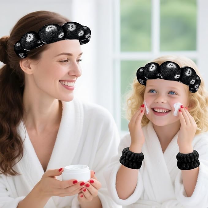 Zkptops Spa Headband for Washing Face Wristband Set Sponge Makeup SkincareVelvet Fabric Bubble Soft Get Ready Hairbands for Women Puffy Headwear Non Slip Thick Thin Hair Accessory (Black Nuts)