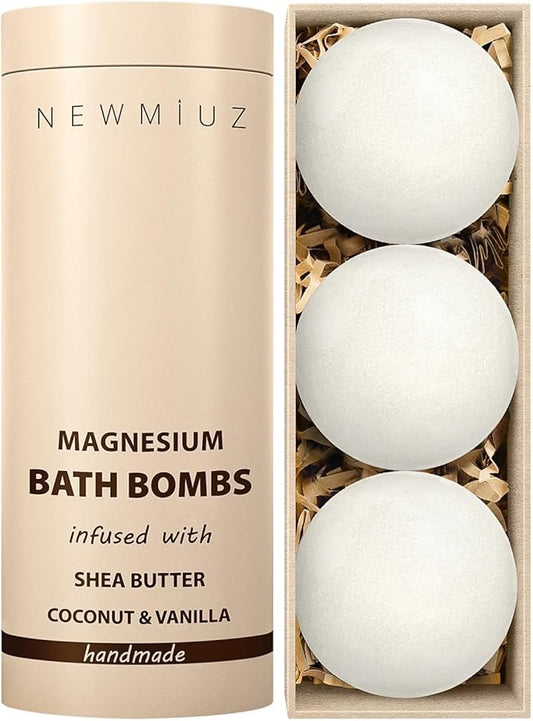 Magnesium Bath Bombs Post Workout Recovery Sore Muscles Tension Epsom Salt Bath Infused with Vanilla SheaButter Coconut Perfect Stocking Stuffers Gift