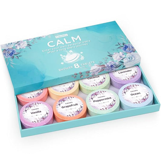 Shower Steamers 8 Pack Set Shower Bombs Tablets in Box with 8 Fragrances with Shea Butter for Self-Care & Relaxation, Idea for Mother's Day, Women and Men