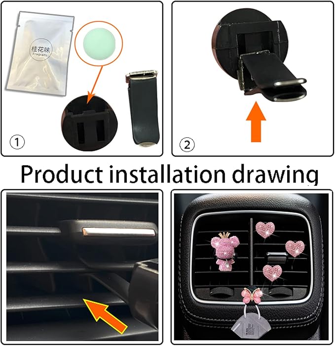 Heart & Bear 4 Pcs Bling Heart Air Vent Clips - Diamond Car Diffuser & Interior Decor Charm - Cute Car Accessories & Decoration for Women + Cute Butterfly Mask Hook (Pink, 1)