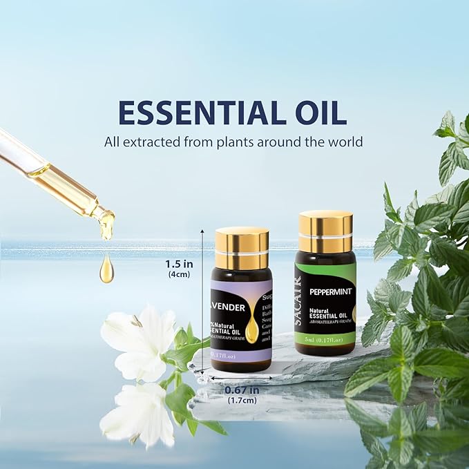 Essential Oils by SACATR Natural Essential Oil Set -12 Essential Oils Gift Set for Diffuser, Massage, Fragrance Oil Scent for DIY Candle and Soap Making (12 * 5ML)