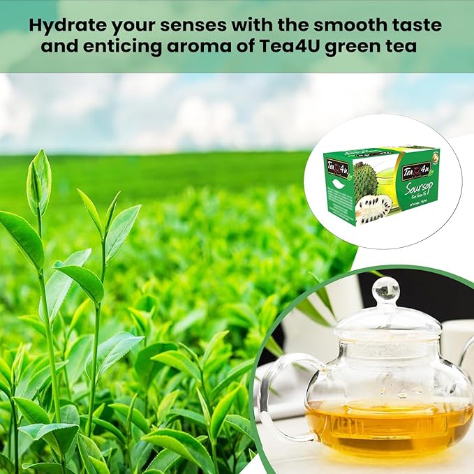 Tea4U Soursop Green Tea - Smooth Blend of Soursop Flavor - Hand Picked Leaves - Keeps You Hydrated with Refreshing Aroma - 25 Teabags