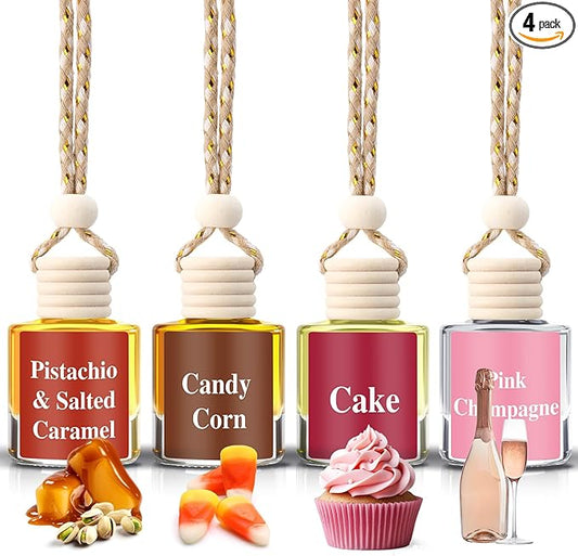 Maxdot 4 Pcs Cute Car Air Freshener Hanging Fall Car Essentials Oil Diffuser Long Lasting Air Freshener Aromatherapy Vehicle Diffuser Automobile Scents Fragrance(Dessert and Sweet Collection)