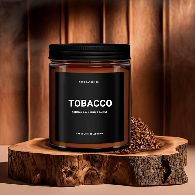 1OAK Tobacco Candle - Scented Candles for Men (Tobacco) - Pipe Candle - Cigar Scented Candles - Long Burning Premium - Soy Wax (7oz.)