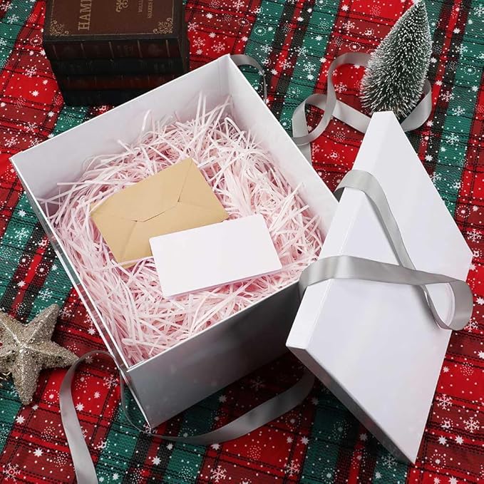 Large Gift Box with Lid 12.5x12.5x10 Inches, White Gift Boxes for presents Packaging for Birthdays, Valentine's Day, Christmas, Anniversaries (Include Shredded Paper Fill, Envelope Card Ribbon)