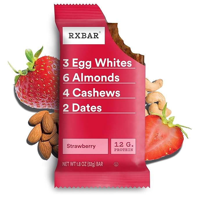 RXBAR Protein Bars, 12g Protein, Gluten Free Snacks, Strawberry, 22oz Box (12 Bars)