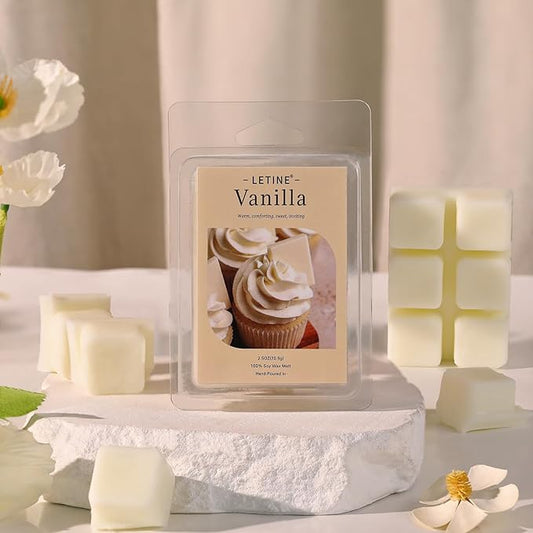LETINE Wax Melts 2.5oz(1 Pack), Vanilla Scented Wax Melts, 100% Soy Wax Melts Wax Cubes with All- Natural Strong & Non Toxic Essential Oil for Warmer, Gifts Set for Home Fragrance/Spa/Seasonal Scents