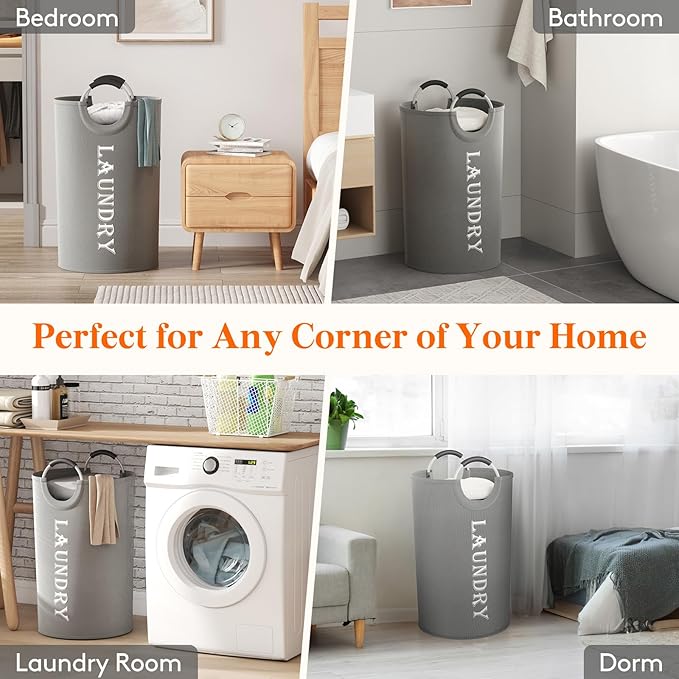 Lifewit 120L 2-Pack Large Laundry Basket, Collapsible Laundry Hamper with Aluminum Handles, Waterproof Freestanding Dirty Clothes Hampers for Laundry Room Bedroom Dorm Bathroom, Silver Grey