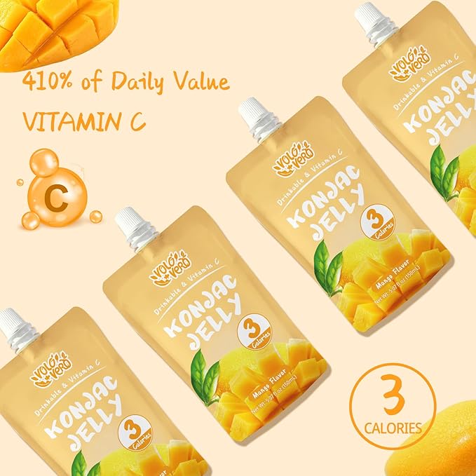 VOLO VERO Konjac Jelly Squeeze Pouch Mango Flavor, Low Calories (3 Kcal), 10 Packs, Gluten Free & Vegan, 0 Sugar, Keto, Low Carb, Drinkable Vitamin C Healthy Fruit Snacks, Holiday Gifts