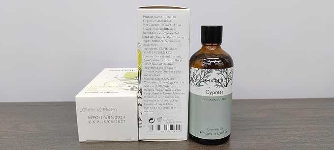 Cypress 3.38fl.oz Essential Oil, PHATOIL Aromatherapy Essential Oils for Diffuser, Humidifier, Perfect for DIY Soap, Candle, Bath Bombs Making(100ml)