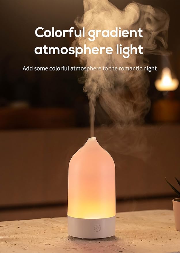 120ML ABS Light & Minimalist Essential Oil Diffuser, Ultrasonic Aromatherapy & Humidifier with 7-Color LED Lights, Whisper Quiet Auto Shut-Off Scent for Home, Office, Yoga
