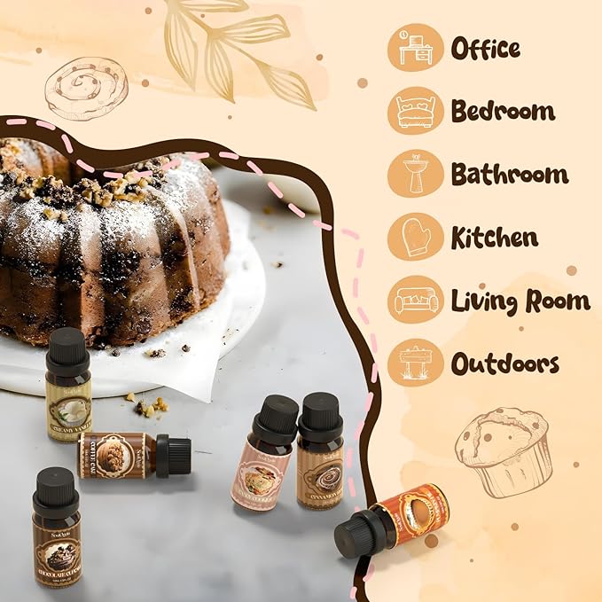 Bakery Essential Oils Set, Fragrance Oil Set for Diffuser, Scent Diffuser Oil for Candle Making- Chocolate Cookies, Creamy Vanilla, Coffee Cake, Pumpkin Pie, Candy Cookies, Cinnamon Rolls