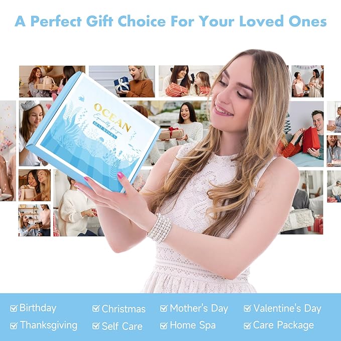 Birthday Gifts for Women, Relaxing Spa Gift Baskets for Women, Ocean Scented Self Care Gifts, Mothers Day Bath and Body Inspirational Gift Set for Mom Her Wife Best Friends Sister Girlfriend Coworker
