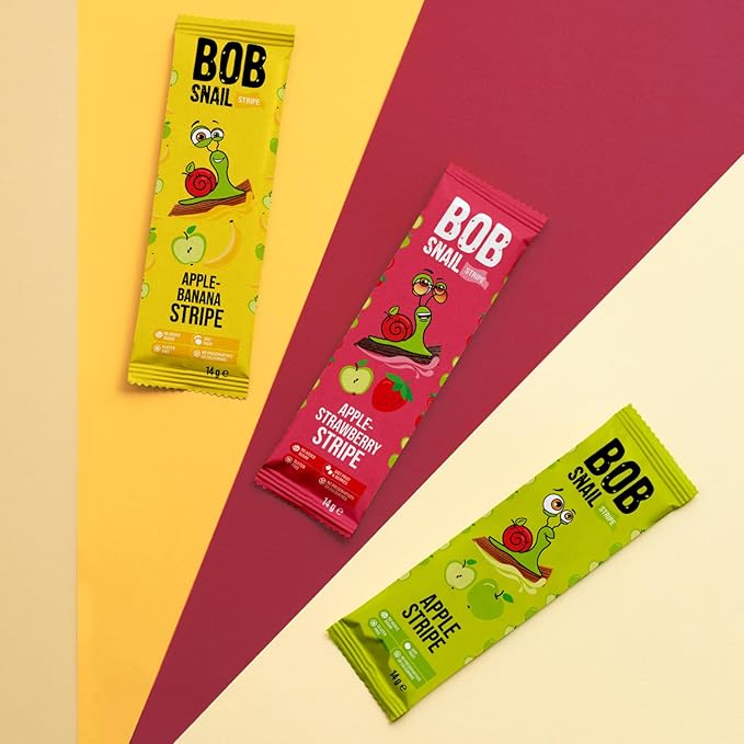 BOB SNAIL Healthy Organic Fruit Snacks for Kids and Adults – 30 Organic Fruit Leather Snacks with Apple, Banana, Strawberry – Vegan Low-Carb Variety Pack Strips for Kids – Sugar Free Jerky Bars